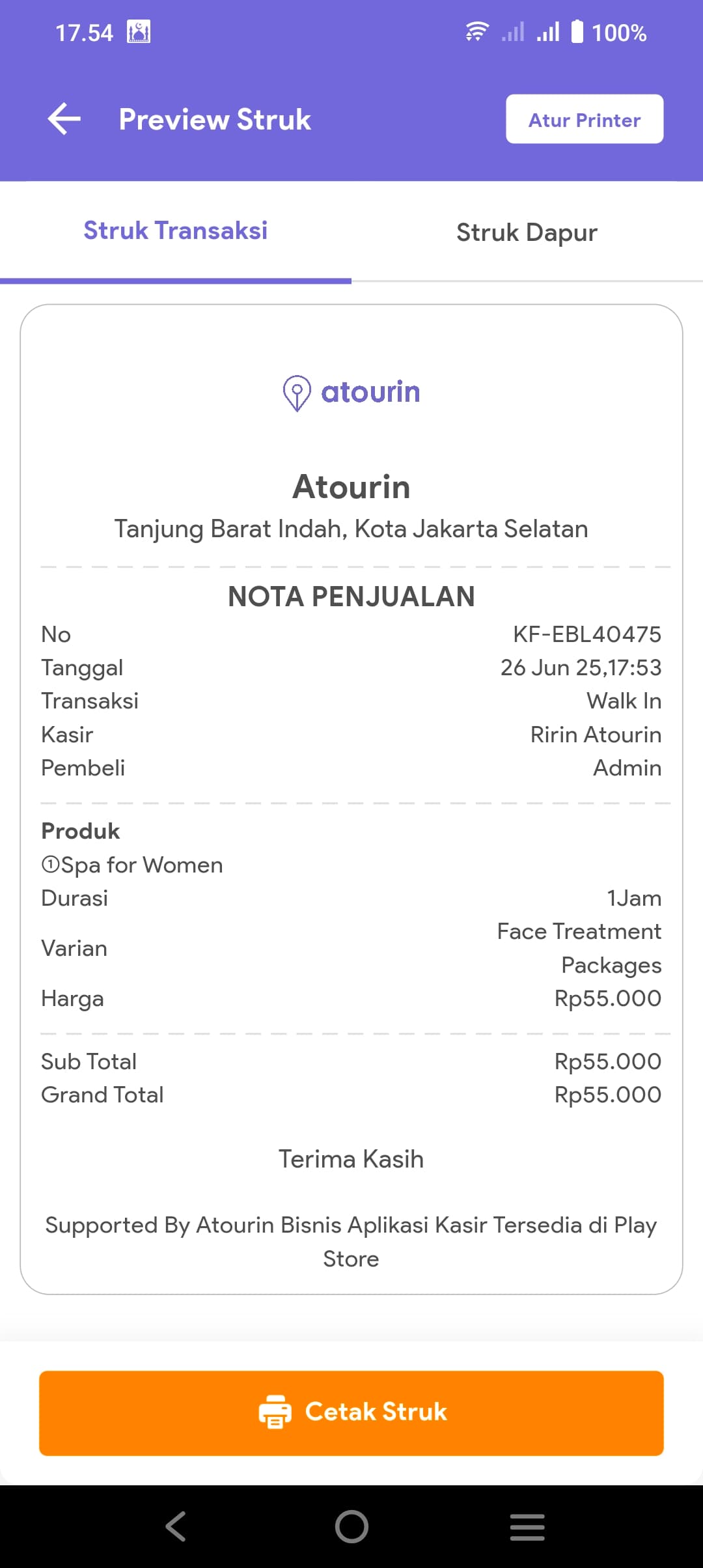 Preview Struk Transaksi Atourin Bisnis