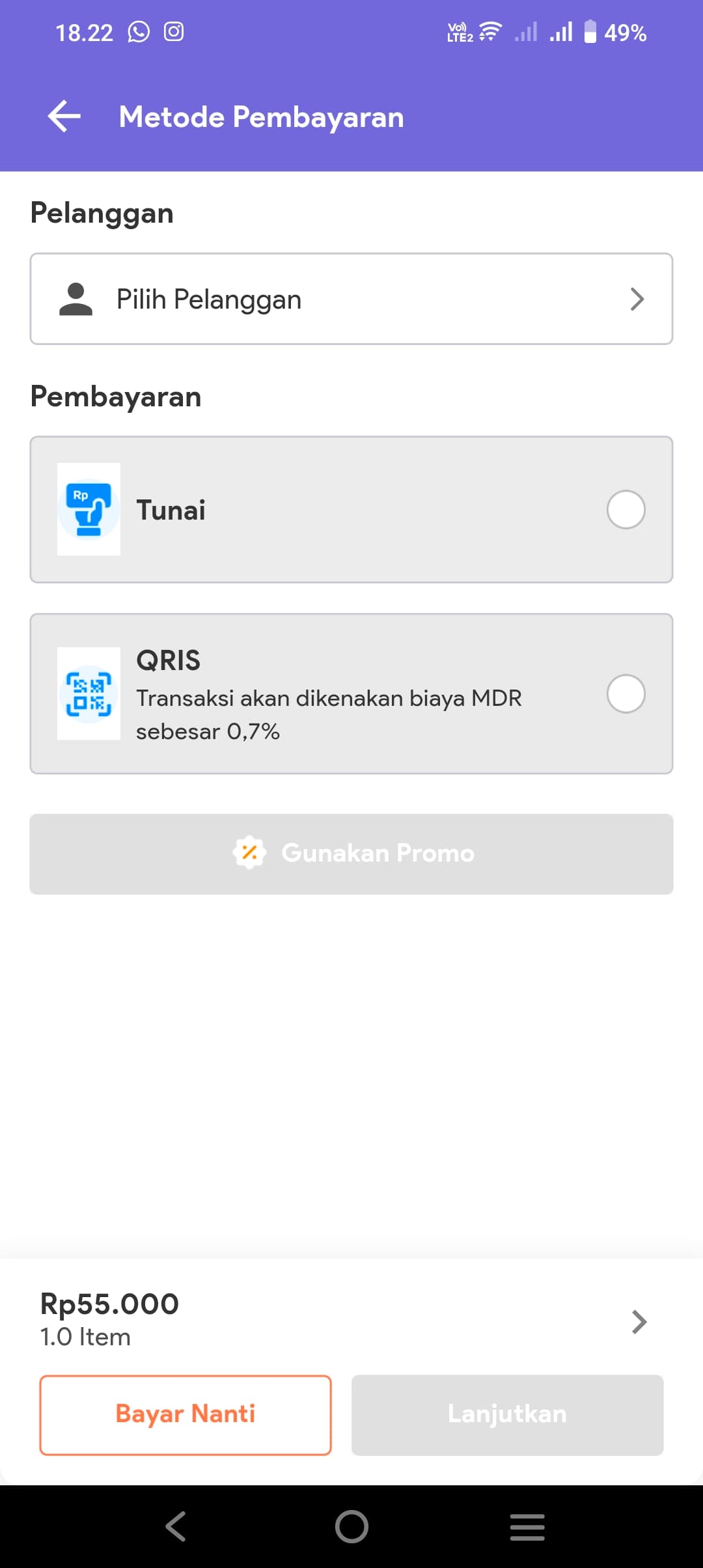 Metode Pembayaran — Tunai dan QRIS